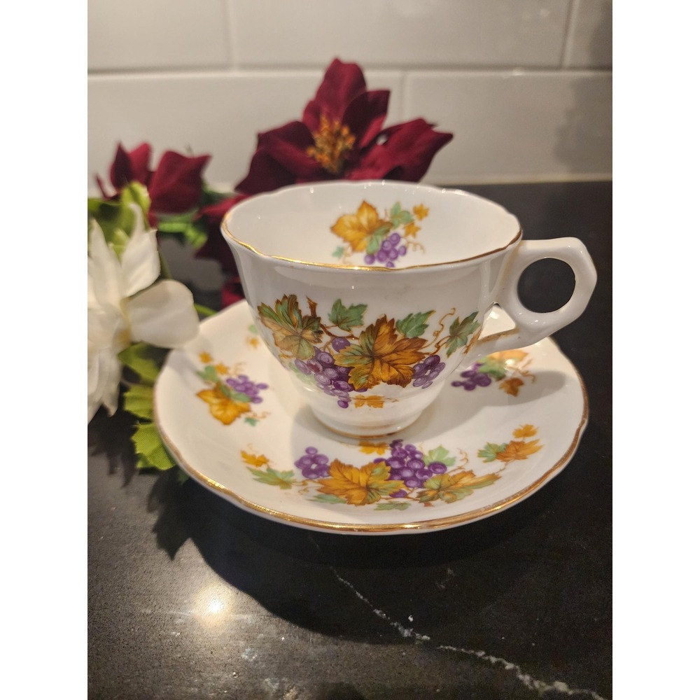 Royal Stafford Oregon Grape Teacup and Saucer Vintage English Bone China Purple